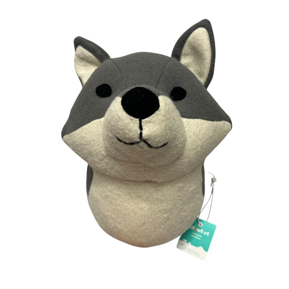 Pillowfort Wolf Head Wall Decor Gray Cream Plush Animal Mount Nursery Kids Room